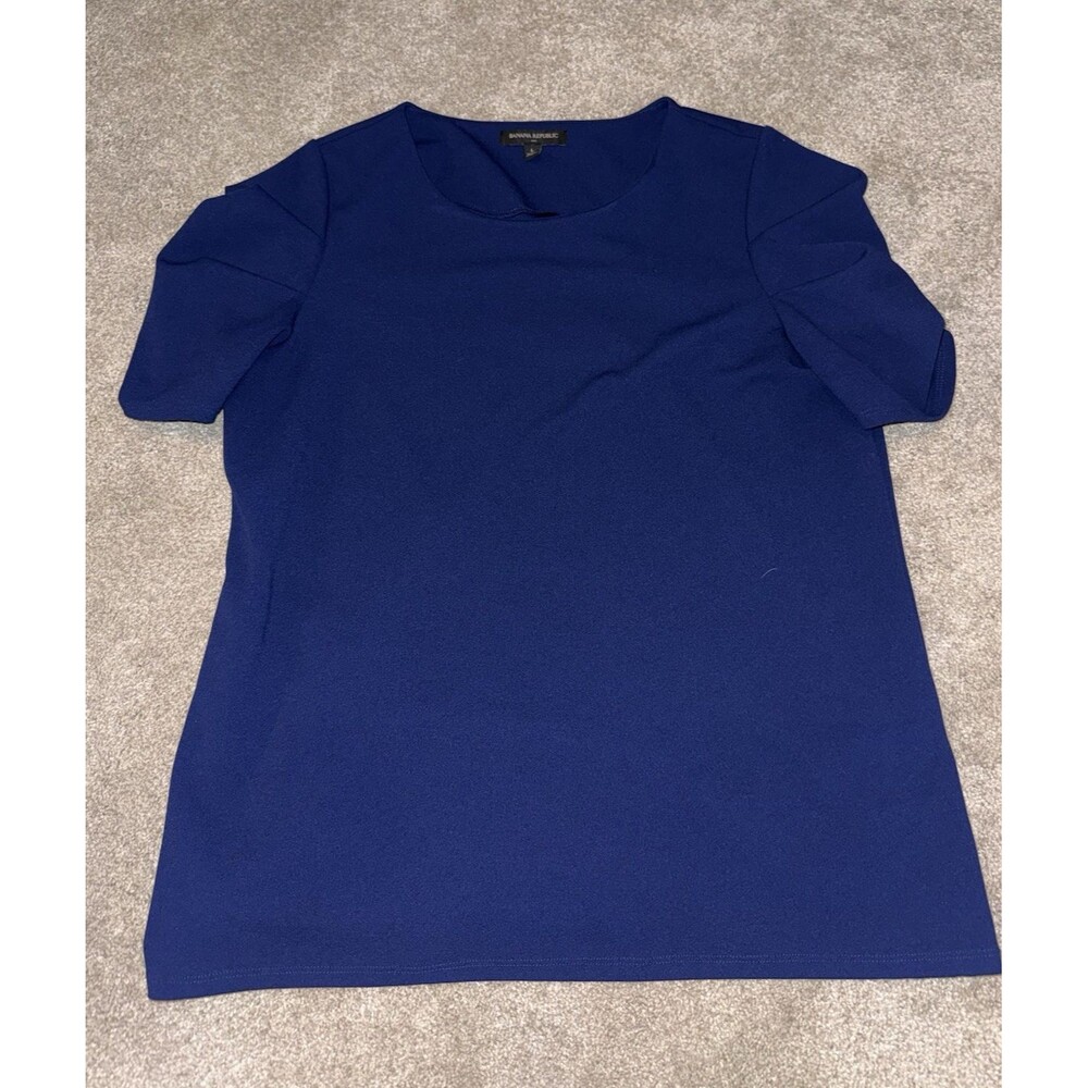 Banana Republic Factory Navy Blue Puffy Sleeve Blouse Short Sleeve Size Large